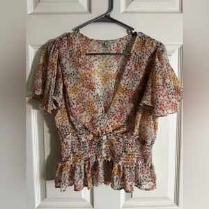 Floral V-Neck Smocked Top